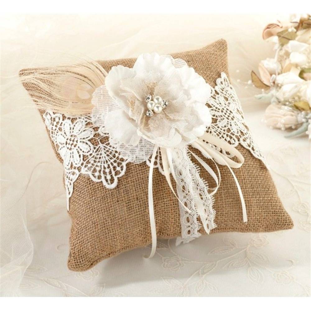 Bridal Wedding Ceremony Jute Pocket Ring Bearer Pillow 1 Wedding Ring Pillow