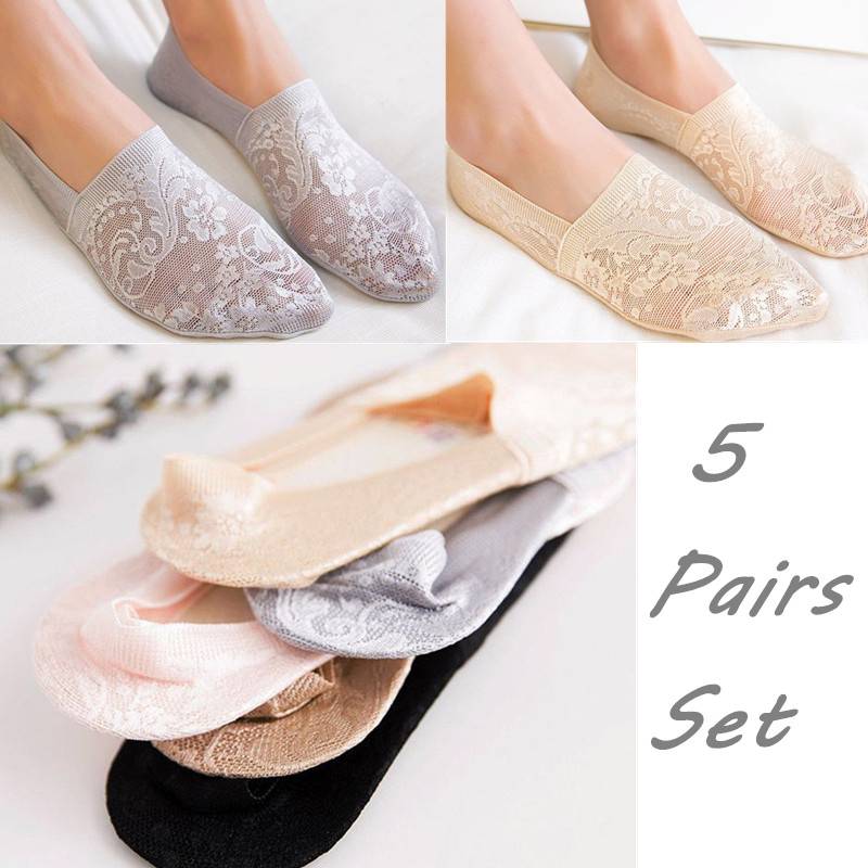 Fashion Boat Hosiery Women Antiskid Liner Low Cut Lace Socks Invisible Cotton